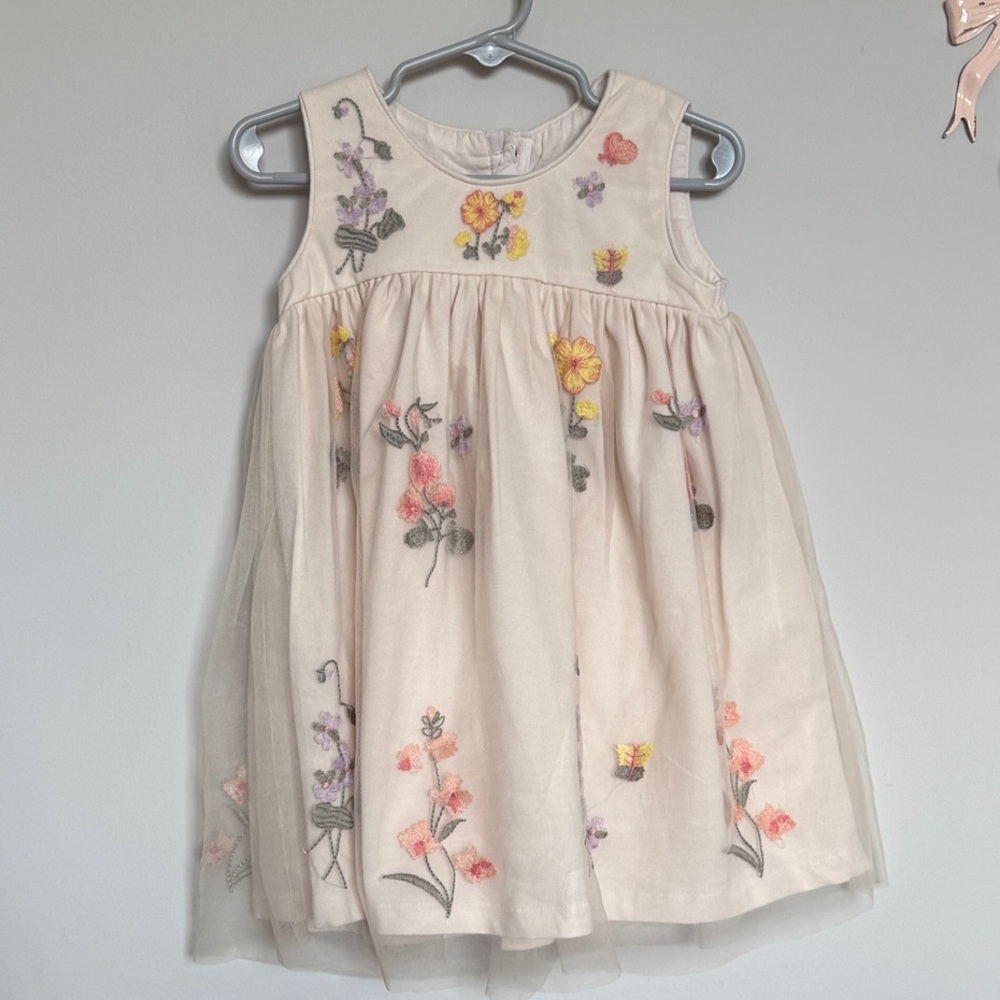 Bonnie Jean Floral Embroidered Kids Dress - Cream